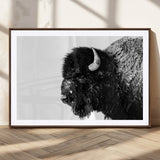 68780-MGV-CV-36X24-Bison Close-Up Wall Art – Black and White Buffalo Canvas Print, Rustic Wildlife Photography Decor for Living Room, Office, or