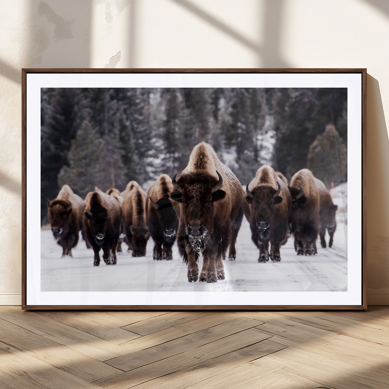 66871-MGV-CV-36X24-Bison Herd Wall Art – Wildlife Buffalo Canvas Print, Rustic Western Nature Photography Decor for Living Room, Office, Cabin, or