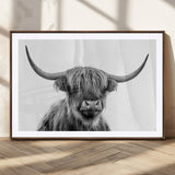 10123-MGV-CV-36X24-Black and White Highland Cow Wall Art – Modern Farmhouse Animal Print, Rustic Scottish Bull Canvas Decor for Living Room, Bedroom,