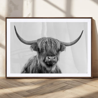 10123-MGV-CV-36X24-Black and White Highland Cow Wall Art – Modern Farmhouse Animal Print, Rustic Scottish Bull Canvas Decor for Living Room, Bedroom,