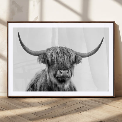 10123-MGV-CV-36X24-Black and White Highland Cow Wall Art – Modern Farmhouse Animal Print, Rustic Scottish Bull Canvas Decor for Living Room, Bedroom,