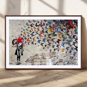 88654-MGV-CV-36X24-Butterfly Explosion Graffiti Wall Art – Street Art Canvas Print, Colorful Butterfly Spray Mural, Modern Abstract Urban Wall Decor