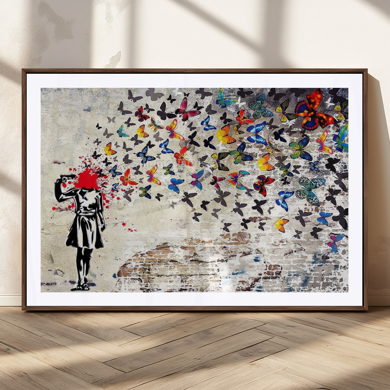 88654-MGV-CV-36X24-Butterfly Explosion Graffiti Wall Art – Street Art Canvas Print, Colorful Butterfly Spray Mural, Modern Abstract Urban Wall Decor