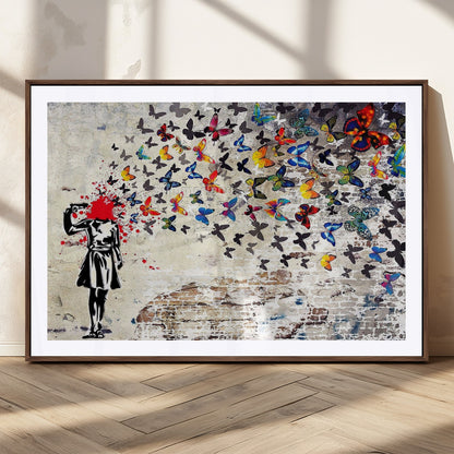 88654-MGV-CV-36X24-Butterfly Explosion Graffiti Wall Art – Street Art Canvas Print, Colorful Butterfly Spray Mural, Modern Abstract Urban Wall Decor