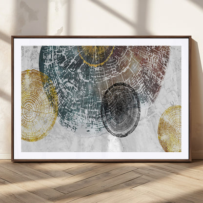 70653-MGC-FP-36x24_Walnut-Abstract Tree Ring Wall Art – Modern Rustic Wood Slice Canvas Print with Gold Accents, Contemporary Nature Decor for Living Room,