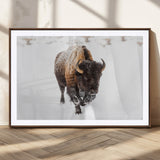 19889-MGV-CV-36X24-Snow Bison Wall Art – Majestic Buffalo Winter Landscape Canvas Print, Rustic Wildlife Photography Decor for Cabin, Lodge, Living
