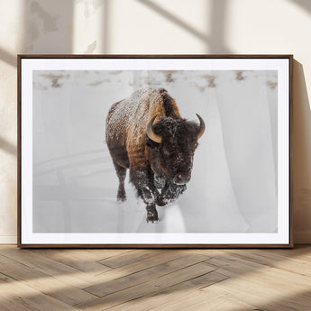 19889-MGV-CV-36X24-Snow Bison Wall Art – Majestic Buffalo Winter Landscape Canvas Print, Rustic Wildlife Photography Decor for Cabin, Lodge, Living