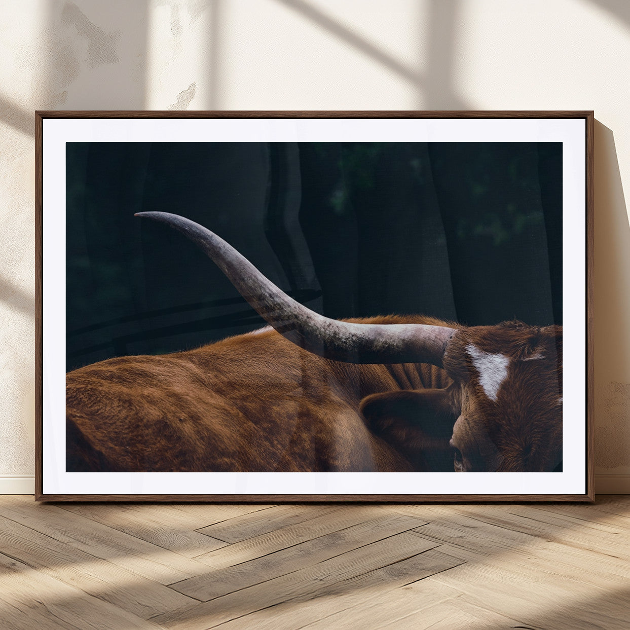 55197-MGC-FP-36x24_Walnut-Texas Longhorn Wall Art – Rustic Western Bull Horn Canvas Print and Farmhouse Country Animal Decor for Living Room, Office or