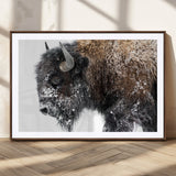 24304-MGC-FP-36x24_Walnut-Bison Wall Art Canvas Print, Framed Winter Bison Art Picture Print, Snowy Buffalo Perfect Rustic Farmhouse Decor Artwork