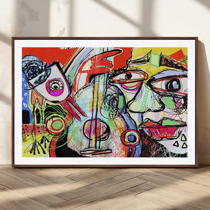 37796-MGC-FP-36x24_Walnut-Picasso Style Wall Art Canvas Print, Framed Picasso Art Picture Print, Picasso Cubism Perfect Modern Abstract Decor Artwork