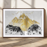 37733-MGC-FP-36x24_Walnut-Golden Mountain Wall Art – Modern Abstract Landscape Canvas Print with Birds, Luxury Nature Decor for Living Room, Bedroom, or