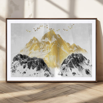 37733-MGC-FP-36x24_Walnut-Golden Mountain Wall Art – Modern Abstract Landscape Canvas Print with Birds, Luxury Nature Decor for Living Room, Bedroom, or