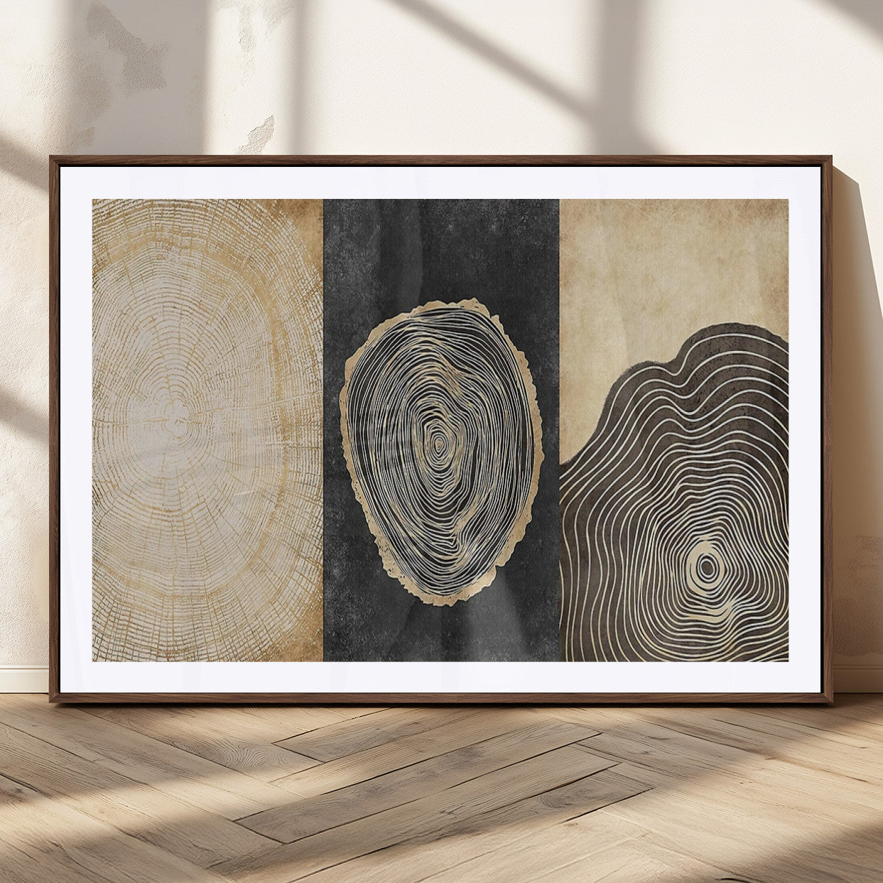 77785-MGV-CV-36X24-Tree Ring Abstract Wall Art – Rustic Wood Growth Pattern Canvas Prints, Modern Nature-Inspired Decor for Living Room or Office