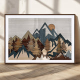67950-MGC-FP-36x24_Walnut-Modern Wood Wall Art Canvas Print, Framed Mountain Range Art Picture Print, Wood Mountain Range Perfect Rustic Decor Artwork