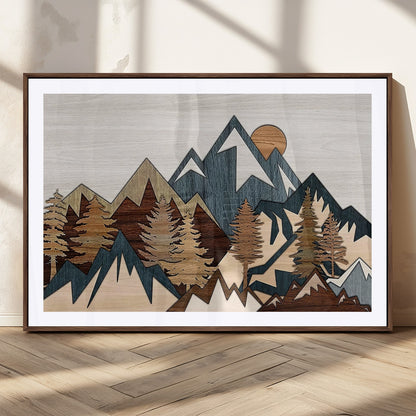 67950-MGC-FP-36x24_Walnut-Modern Wood Wall Art Canvas Print, Framed Mountain Range Art Picture Print, Wood Mountain Range Perfect Rustic Decor Artwork