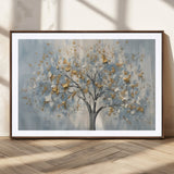 65811-MGV-CV-36X24-Abstract Tree Wall Art – Textured Canvas Painting with Gold and White Leaves, Modern Nature Inspired Decor for Living Room or