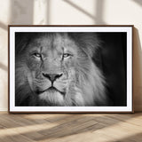 94453-MGC-FP-36x24_Walnut-Lion Portrait Wall Art – Black and White King of the Jungle Canvas Print, Safari Wildlife Decor for Office, Bedroom, or Living