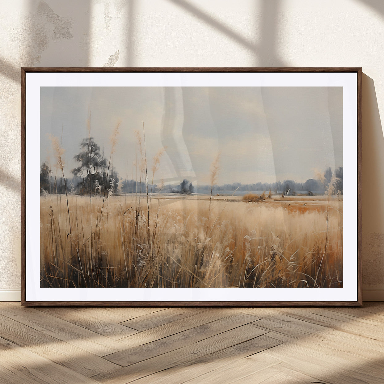 38193-MGC-FP-36x24_Walnut-Golden Meadow Wall Art – Serene Grassland Landscape Canvas Print, Rustic Nature Decor for Bedroom, Living Room or Farmhouse