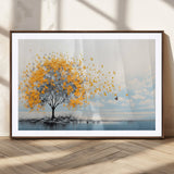 23385-MGC-FP-36x24_Walnut-Golden Butterfly Tree Wall Art – Abstract Yellow and Gray Canvas Print, Modern Nature Artwork for Living Room, Bedroom or Office
