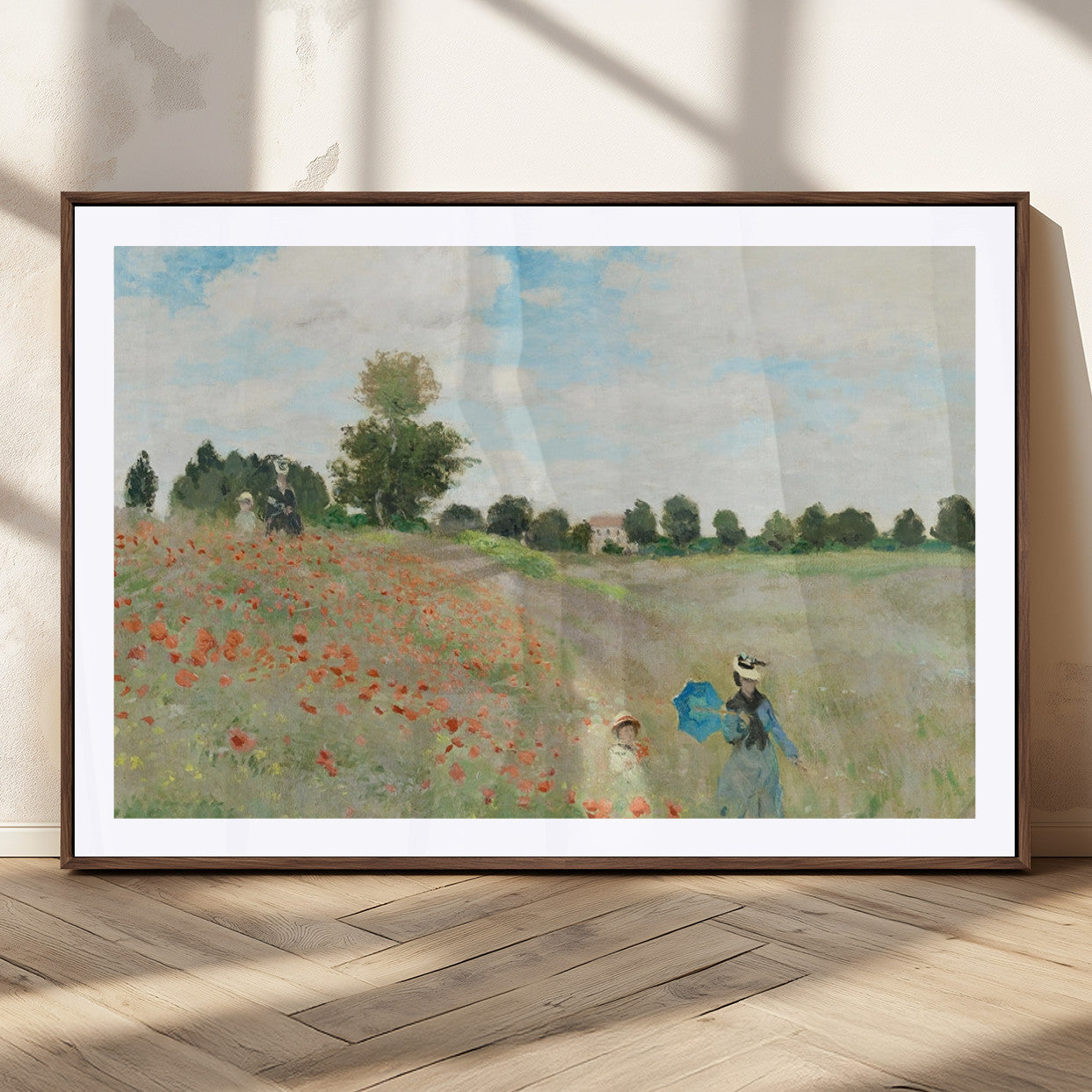 74890-MGC-FP-36x24_Walnut-Monet Poppy Field Wall Art – Impressionist Landscape Canvas Print, Classic French Artwork for Living Room, Bedroom or Office Decor