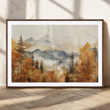 72950-MGC-FP-36x24_Walnut-Autumn Mountain Forest Wall Art – Golden Fall Landscape Canvas Print, Nature-Inspired Home Decor for Living Room, Bedroom or