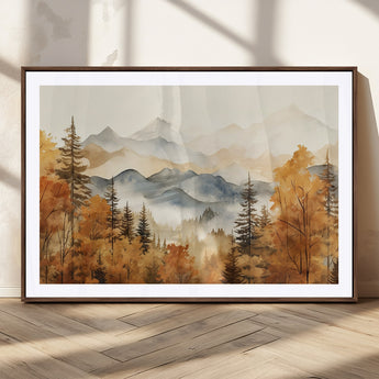 72950-MGC-FP-36x24_Walnut-Autumn Mountain Forest Wall Art – Golden Fall Landscape Canvas Print, Nature-Inspired Home Decor for Living Room, Bedroom or