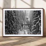 19240-MGC-FP-36x24_Walnut-Ski Lift Wall Art – Black and White Winter Mountain Canvas Print, Snowy Forest Ski Resort Photography for Cabin, Lodge, Office or