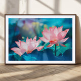 32559-MGC-FP-36x24_Walnut-Lotus Flower Wall Art – Pink Water Lily Canvas Print, Tranquil Nature Decor for Living Room, Bedroom or Meditation Space