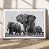 91685-MGC-FP-36x24_Walnut-Elephant Herd Wall Art – Black and White Safari Canvas Print, African Wildlife Photography Decor for Living Room, Office or