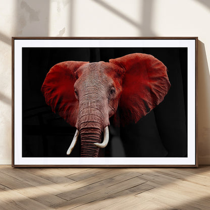 14788-MGC-FP-36x24_Walnut-Red Elephant Wall Art – Bold Wildlife Canvas Print, African Safari Animal Decor for Living Room, Bedroom or Office