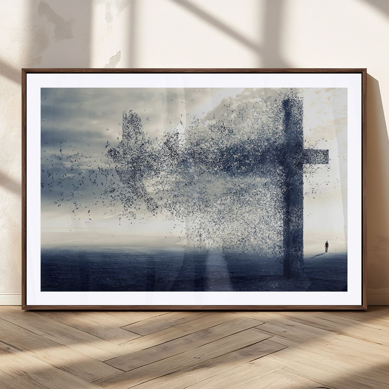 55718-MGC-FP-36x24_Walnut-Surreal Cross Wall Art – Spiritual Faith Canvas Print, Abstract Christian Artwork with Modern Religious Symbol for Living Room,