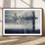 55718-MGC-FP-36x24_Walnut-Surreal Cross Wall Art – Spiritual Faith Canvas Print, Abstract Christian Artwork with Modern Religious Symbol for Living Room,