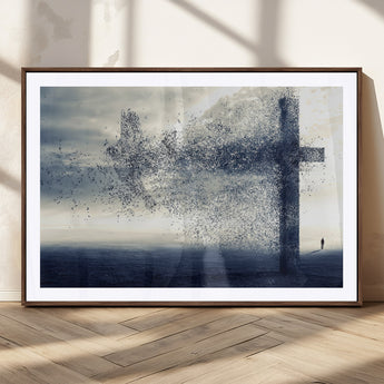 55718-MGC-FP-36x24_Walnut-Surreal Cross Wall Art – Spiritual Faith Canvas Print, Abstract Christian Artwork with Modern Religious Symbol for Living Room,