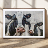 28934-MGC-FP-36x24_Walnut-Farmhouse Cow Wall Art – Rustic Black and White Dairy Cattle Canvas Print, Country Barn Animal Painting for Kitchen, Living Room