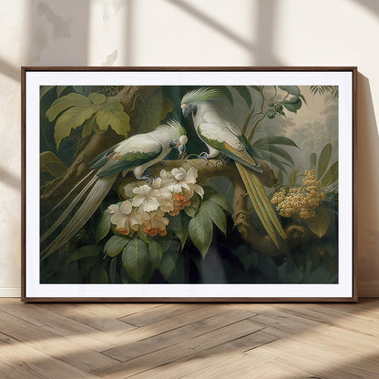 84047-MGC-FP-36x24_Walnut-Tropical Birds Wall Art – Elegant Botanical Canvas Print, Exotic Nature Decor for Living Room, Bedroom or Office