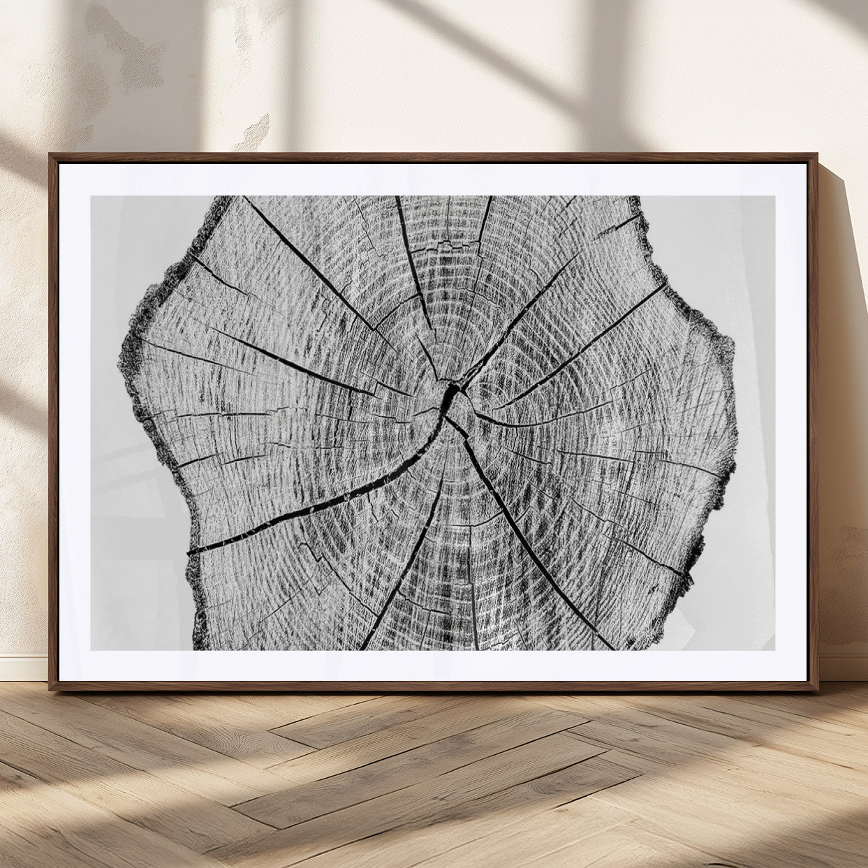 98709-MGV-CV-36X24-Tree Ring Wall Art – Black and White Canvas Print Rustic Wood Cross Section, Minimal Nature Inspired Decor for Living Room,