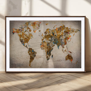 69409-MGV-CV-36X24-World Map Wall Art – Rustic Textured Canvas Print Colorful Vintage Style Map Design, Modern Travel Decor for Living Room, Bedroom,