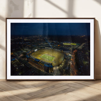 33588-MGV-CV-36X24-Football Stadium Wall Art – Aerial Night Game Canvas Print Packed Field City Lights, Sports Photography Decor for Game Room, Man