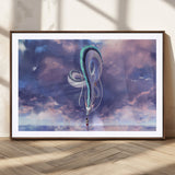 66864-MGV-CV-36X24-Fantasy Dragon Wall Art – Mystical Canvas Print Girl and Sky Serpent Dreamlike Clouds, Magical Anime Inspired Decor for Living