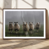 87339-MGV-CV-36X24-Sheep Wall Art – Rustic Farmhouse Canvas Print Flock Standing Misty Field Countryside Photography, Country Animal Decor for Living