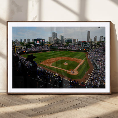 34859-MGC-FP-36x24_Walnut-Wrigley Field Wall Art Canvas Print, Framed Chicago Cubs Stadium Art Picture Print, Wrigley Stadium Field Perfect Sport Room Decor