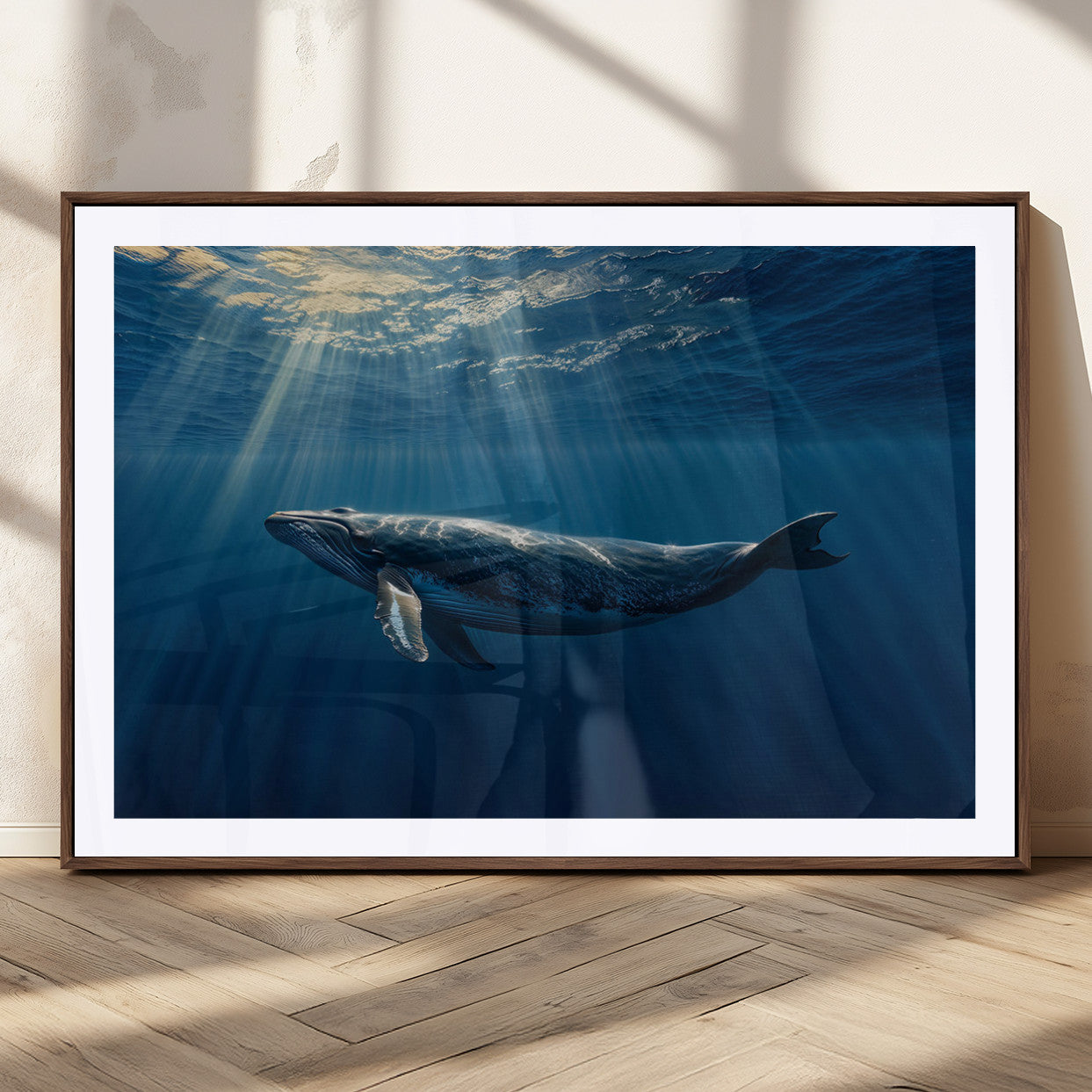 18052-MGV-CV-36X24-Whale Wall Art – Majestic Ocean Canvas Print Marine Life Underwater Sunlight Scene, Nautical Coastal Decor for Living Room,