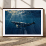 18052-MGV-CV-36X24-Whale Wall Art – Majestic Ocean Canvas Print Marine Life Underwater Sunlight Scene, Nautical Coastal Decor for Living Room,