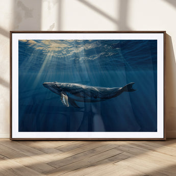 18052-MGV-CV-36X24-Whale Wall Art – Majestic Ocean Canvas Print Marine Life Underwater Sunlight Scene, Nautical Coastal Decor for Living Room,
