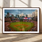 91908-MGV-CV-36X24-Baseball Stadium Wall Art – Canvas Print Game Day Field City Skyline Iconic Arch Scene Sports Photography, Decor for Game Room,