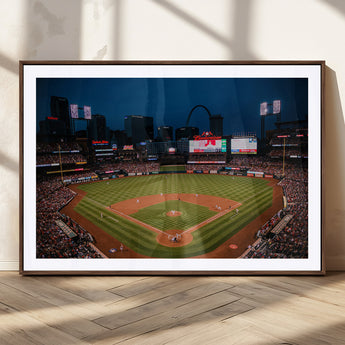 38612-MGC-FP-36x24_Walnut-Busch Stadium Wall Art Canvas Print, Framed Missouri Stadium Art Picture Print, Busch Stadium Field Perfect Sports Room Decor