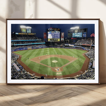87666-MGC-FP-36x24_Walnut-City Field Stadium Wall Art Canvas Print, Framed New York Stadium Art Picture Print, Citi Field Stadium Perfect Sport Room Decor