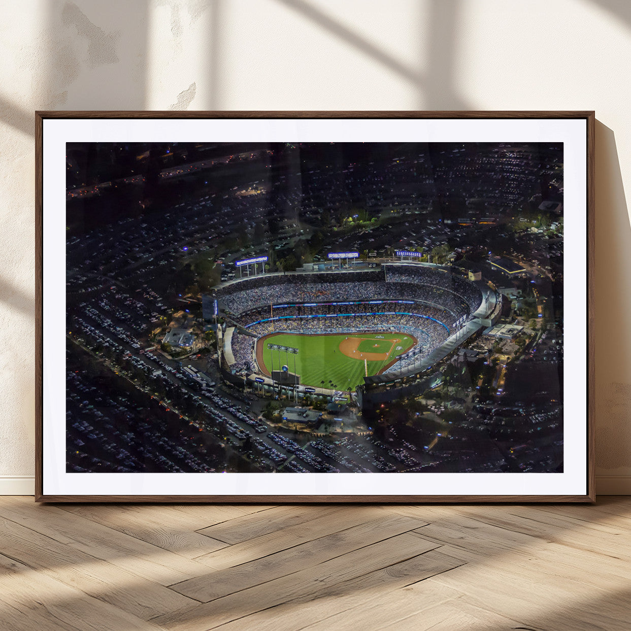 16515-MGC-FP-36x24_Walnut-Dodgers Stadium Wall Art Canvas Print, Framed Baseball Stadium Art Picture Print, Dodgers Field Perfect Sport Room Decor Artwork