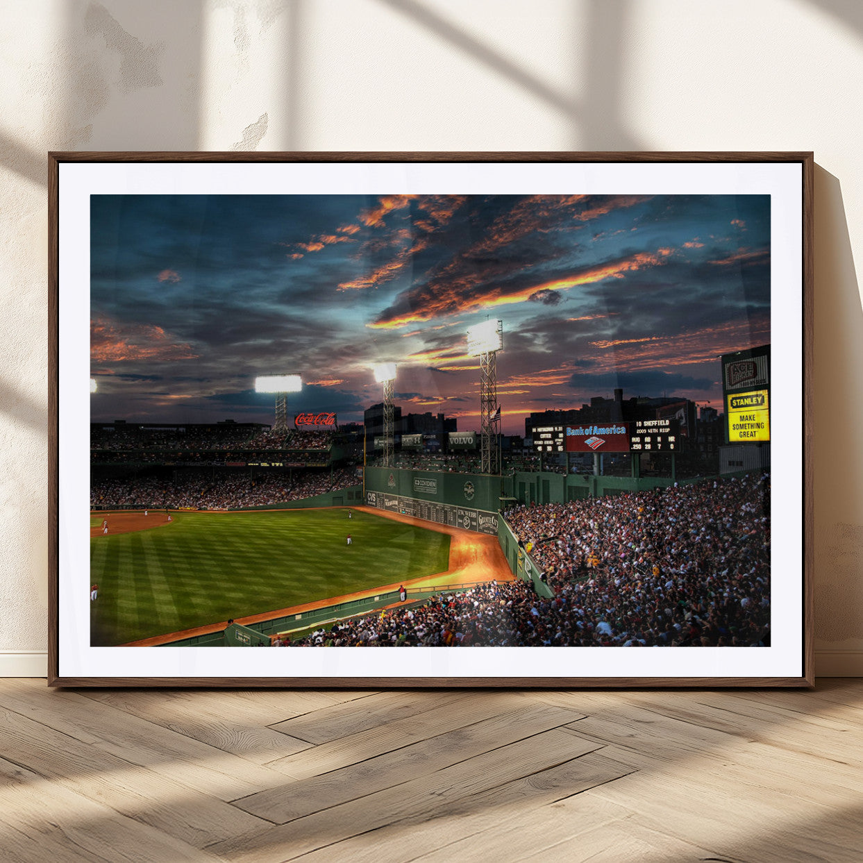66781-MGC-FP-36x24_Walnut-Baseball Stadium Wall Art – Canvas Print Evening Game Field Packed Crowd Sunset Sky Sports Photography, Dynamic Decor for Game