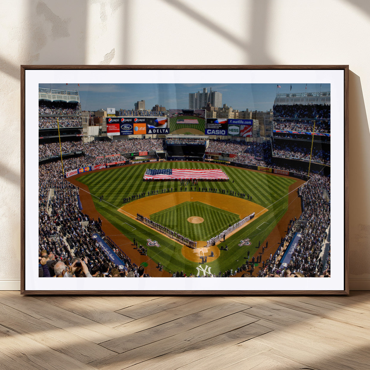 20879-MGC-FP-36x24_Walnut-Yankee Stadium Wall Art Canvas Print, Framed New York Stadium Art Picture Print, Yankee Field Perfect Sport Room Decor Artwork